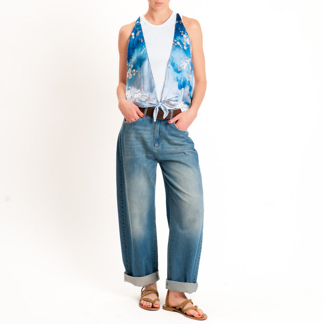 Kontatto-Top con foulard fantasia - blu/perla