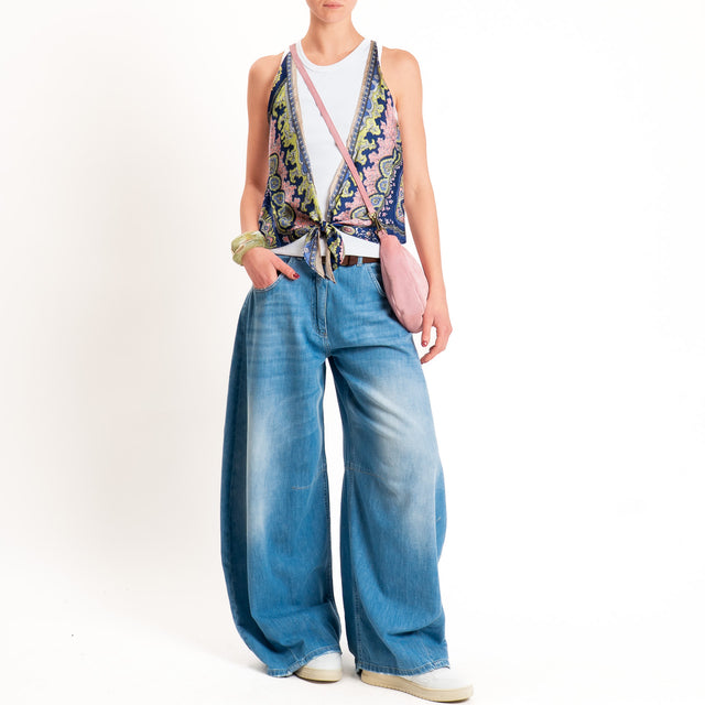 Kontatto-Top con foulard fantasia - blu/pink/menta