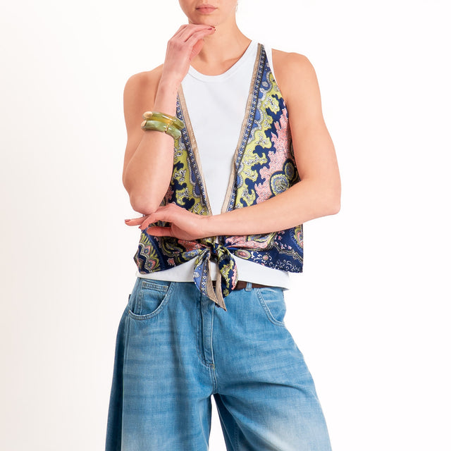 Kontatto-Top con foulard fantasia - blu/pink/menta