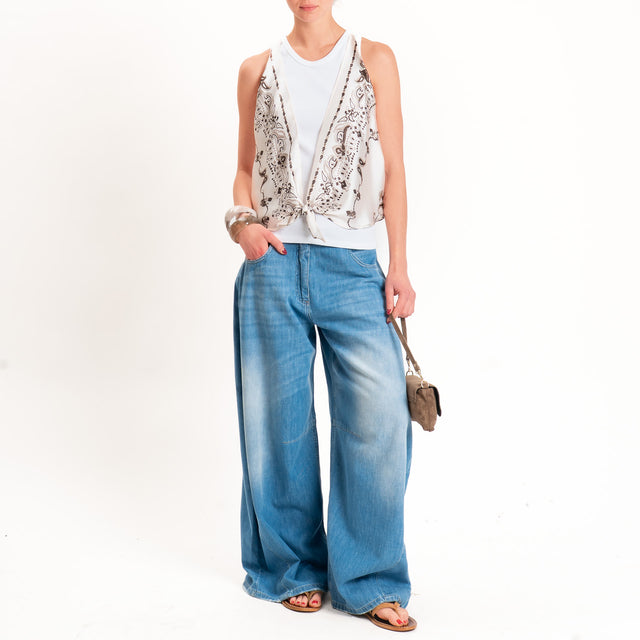 Kontatto-Top con foulard fantasia - latte/moro