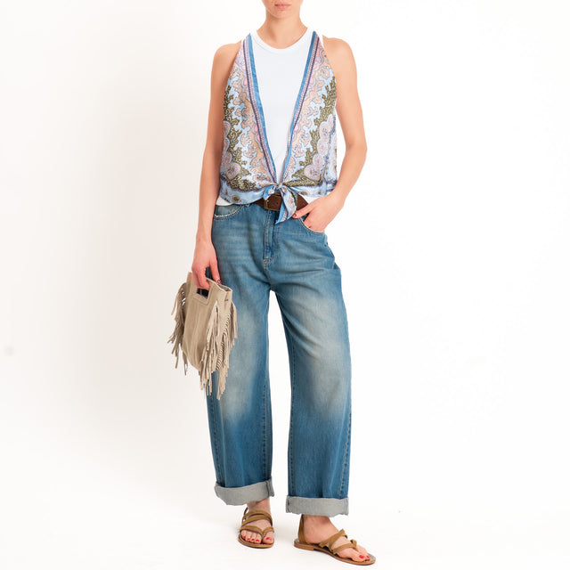 Kontatto-Top con foulard fantasia - cielo/beige/militare