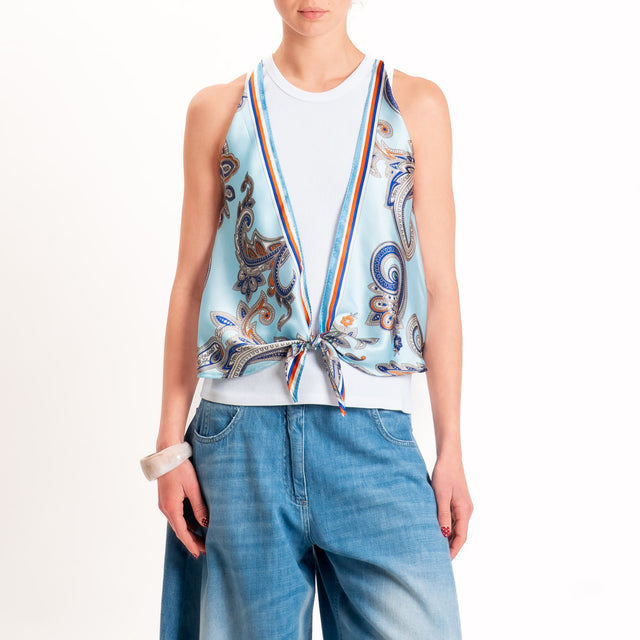 Kontatto-Top con foulard fantasia - cielo/orange/blu