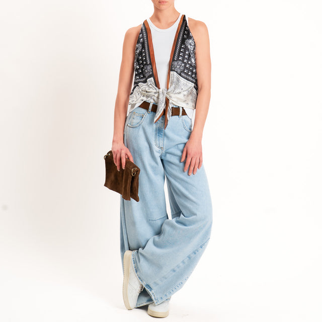 Kontatto-Top con foulard fantasia - nero/panna/moro