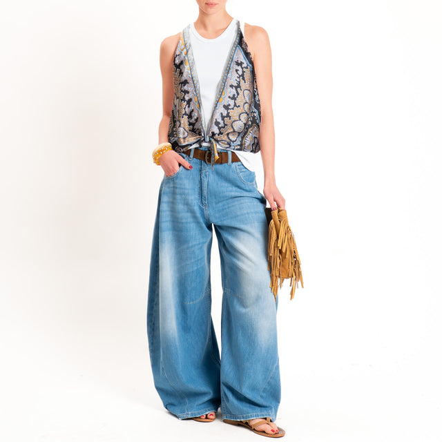 Kontatto-Top con foulard fantasia - nero/senape/tortora