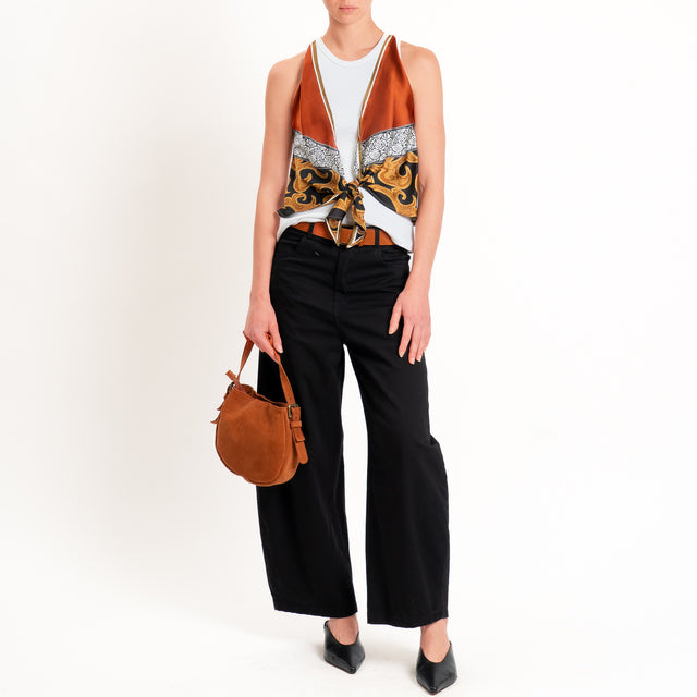 Kontatto-Top con foulard fantasia - rust/nero/senape