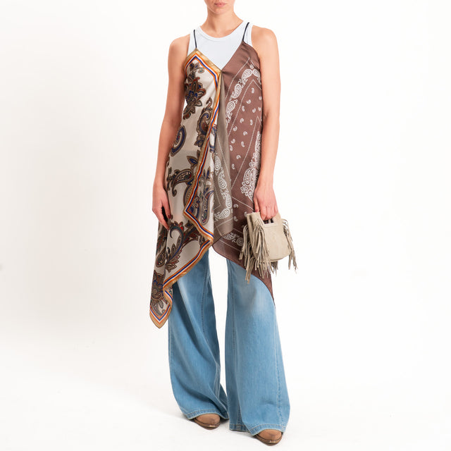 Kontatto-Top con foulard fantasia - cioccolato/taupe/blu
