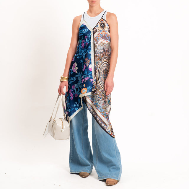 Kontatto-Top con foulard fantasia - latte/blu/cioccolato