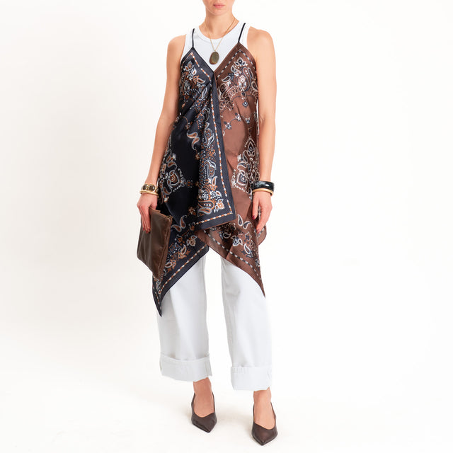 Kontatto-Top con foulard fantasia - nero/moro/latte