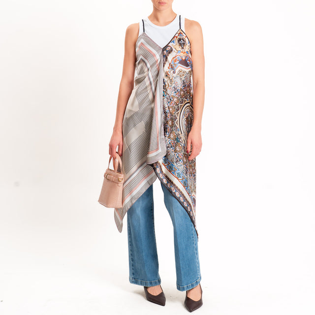 Kontatto-Top con foulard fantasia - sand/choco/rosa