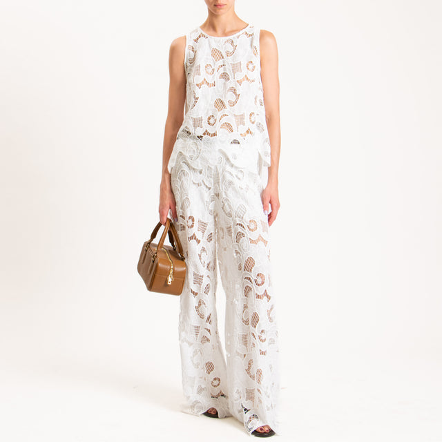 Tensione in-Pantalone pizzo macramè - bianco