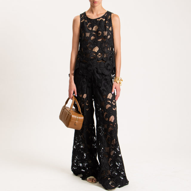 Tensione in-Pantalone pizzo macramè - nero