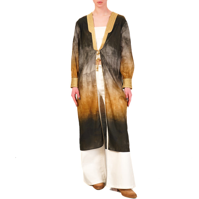 Souvenir-Kimono dettagli passamaneria dorata - nero/oro/cuoio