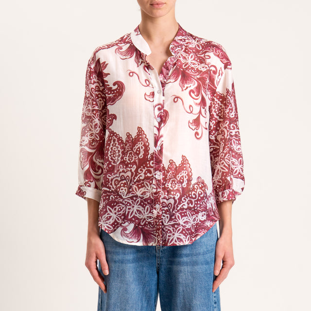 Zeroassoluto-Camicia MAIA fantasia in mussola misto seta - marocco latte/india