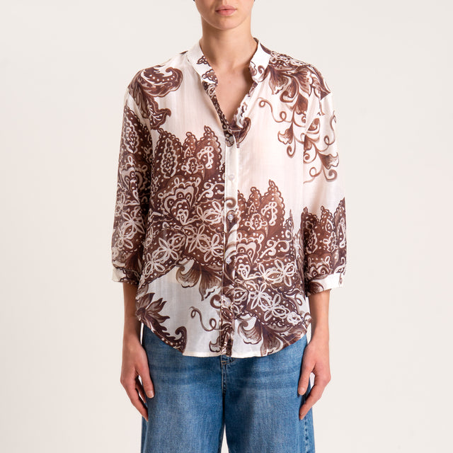 Zeroassoluto-Camicia MAIA fantasia in mussola misto seta - marocco latte/moro