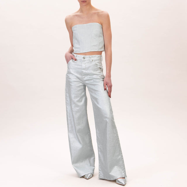 Vicolo-Top jeans LUCE elasticizzato laminato - argento