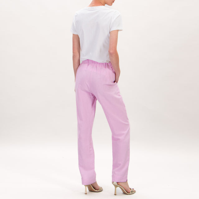 Dixie-Pantalone misto lino elastico dietro - rosa
