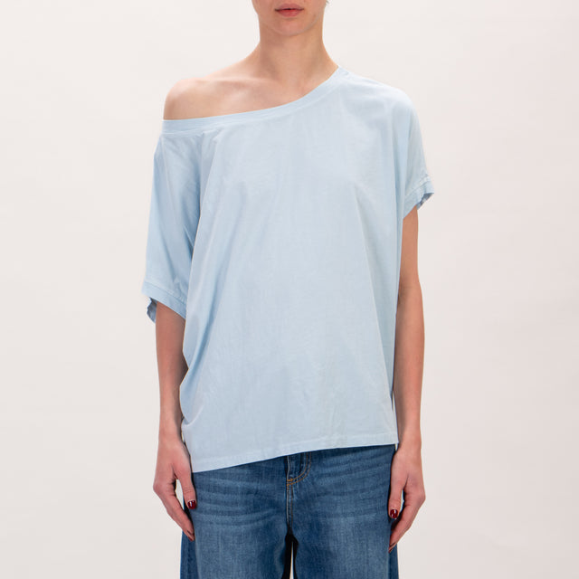 Zeroassoluto-T-shirt scatola in cotone stone wash - cielo