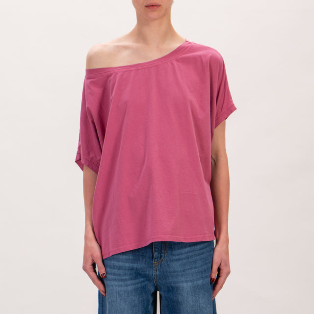 Zeroassoluto-T-shirt scatola in cotone stone wash - rose