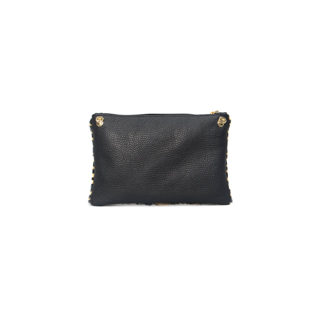 Zeroassoluto-Zebra pony skin clutch bag - beige/black