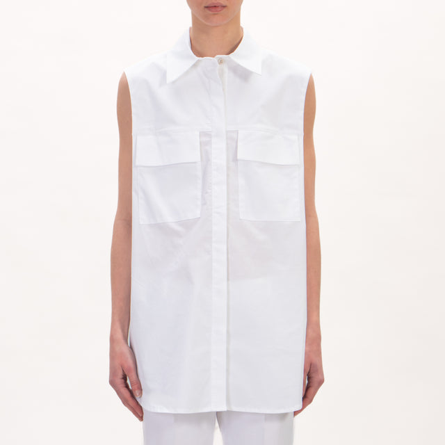 Haveone-Camicia over smanicata cotone elasticizzato- bianco