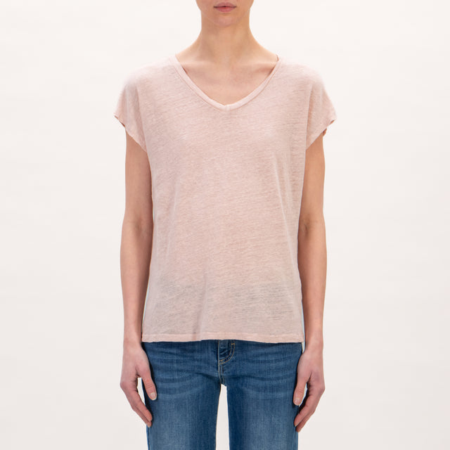 Zeroassoluto -T-shirt scollo V in lino - cipria