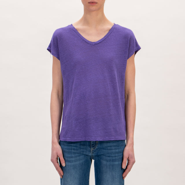 Zeroassoluto -T-shirt scollo V in lino - viola