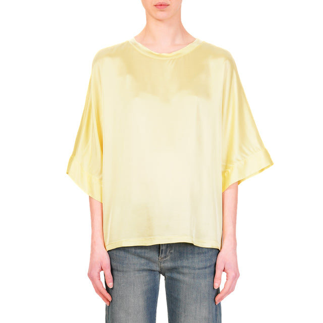Motel-Blusa scatola manica scesa in satin - giallo