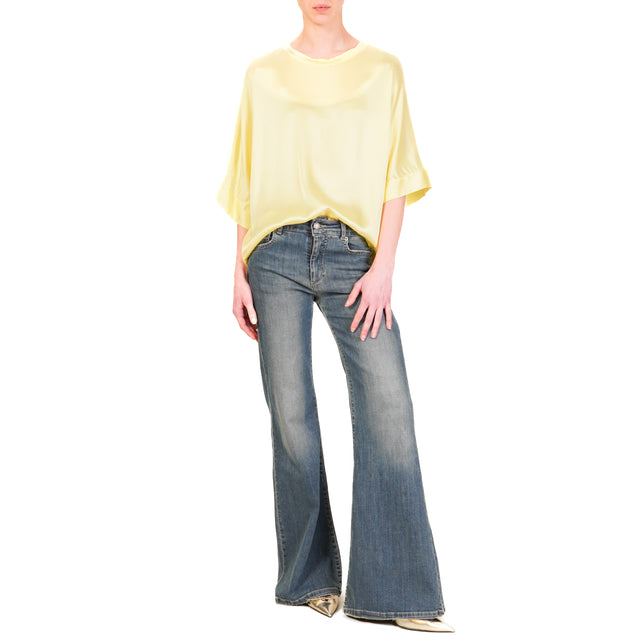Motel-Blusa scatola manica scesa in satin - giallo