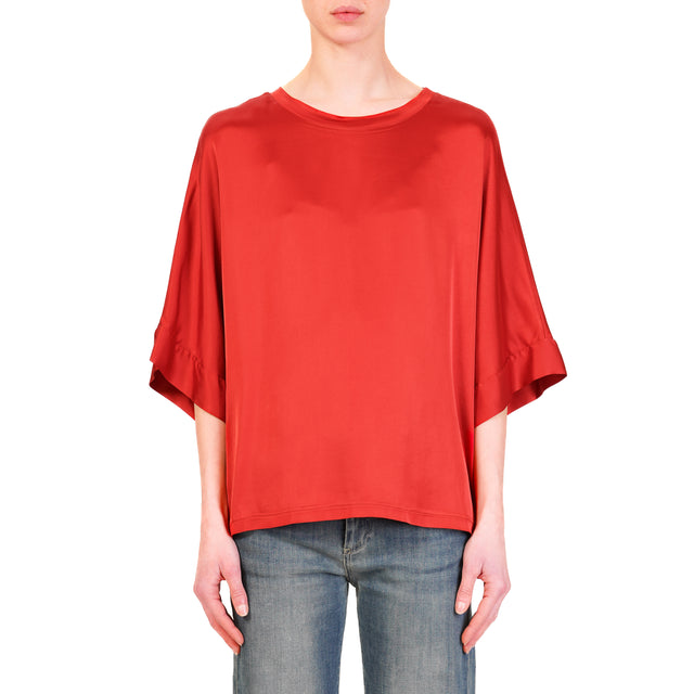 Motel-Blusa scatola manica scesa in satin - rosso