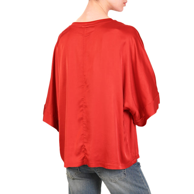 Blusa Motel de satén con mangas caídas - Roja