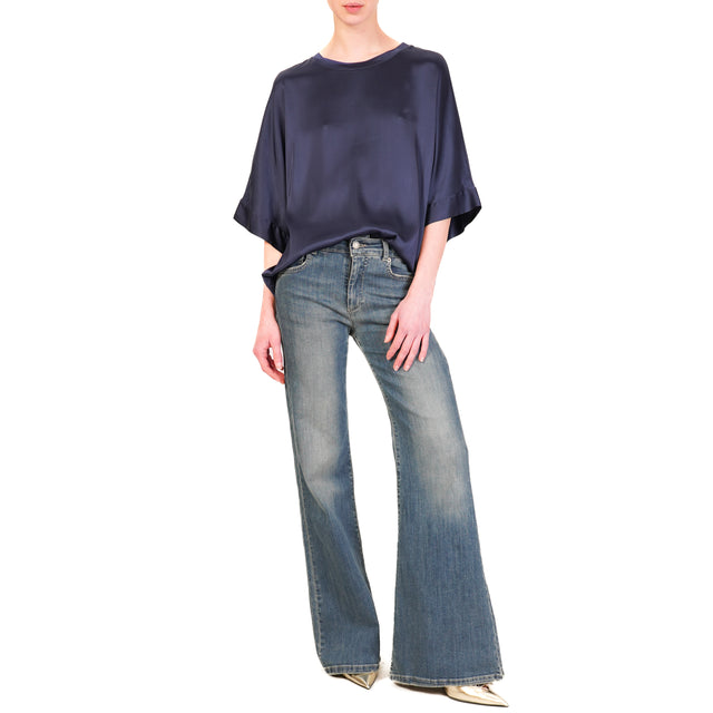 Motel-Blusa scatola manica scesa in satin - blu