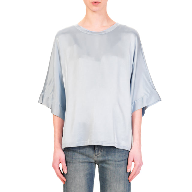 Motel-Blusa scatola manica scesa in satin - cielo