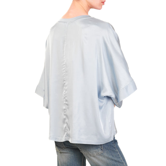 Motel-Blusa scatola manica scesa in satin - cielo