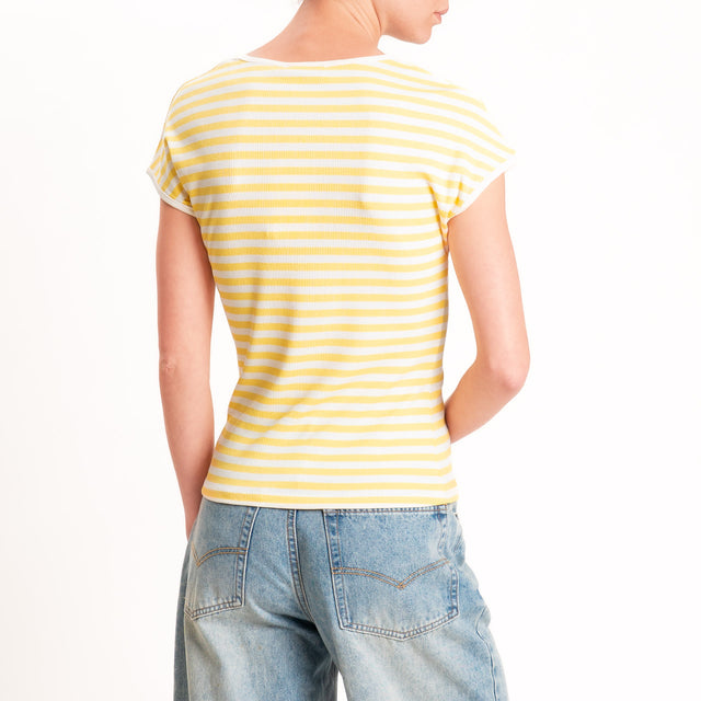 Motel-T-shirt righe a costine elasticizzata - panna/giallo