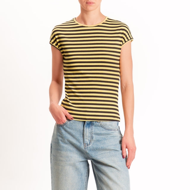 Motel-T-shirt righe costine elasticizzato - moro/giallo
