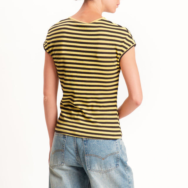 Motel-T-shirt righe costine elasticizzato - moro/giallo