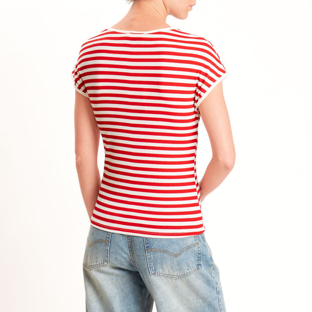 Motel-T-shirt righe a costine elasticizzata - panna/rosso