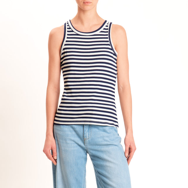 Motel-Top righe a costine elasticizzato - panna/blu