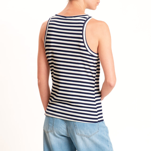Motel-Top righe a costine elasticizzato - panna/blu