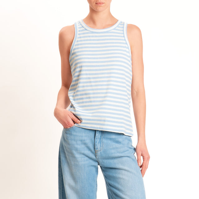 Motel-Top righe a costine elasticizzato - panna/celeste