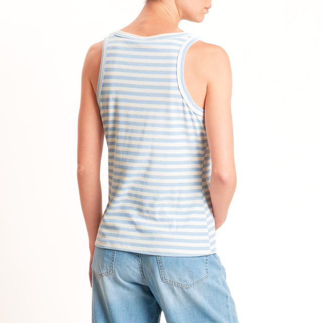 Motel-Top righe a costine elasticizzato - panna/celeste