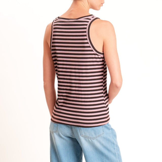 Motel-Top righe a costine elasticizzato - moro/rosa