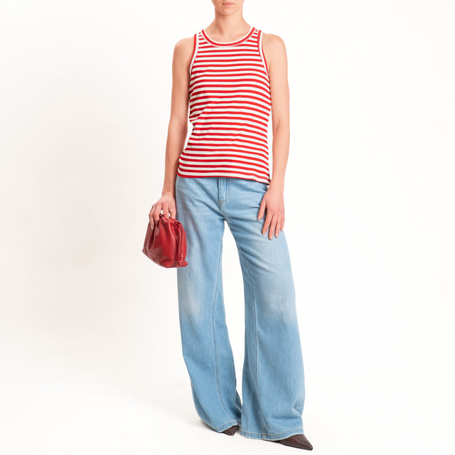 Motel-Top righe a costine elasticizzato - panna/rosso