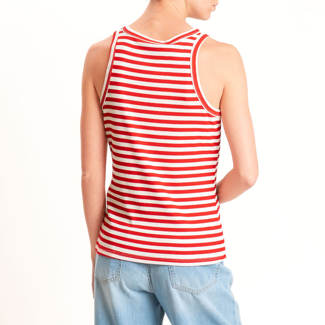 Motel-Top righe a costine elasticizzato - panna/rosso