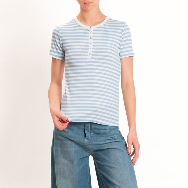 Motel-T-shirt righe serafino a costine - panna/celeste