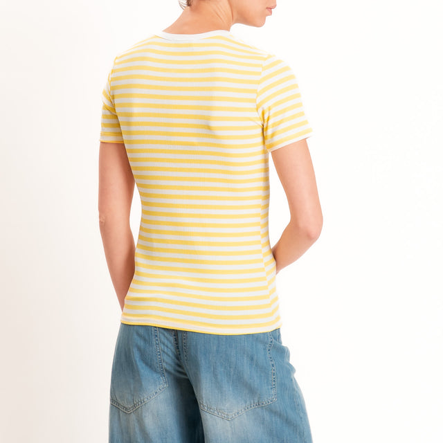 Motel-T-shirt righe serafino a costine - panna/giallo