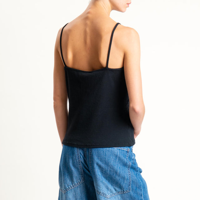 Motel-Top a costine con pizzo - nero