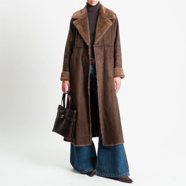 Abrigo largo con cinturón Motel-Ecomontone - marrón oscuro