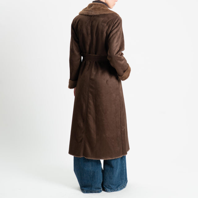 Abrigo largo con cinturón Motel-Ecomontone - marrón oscuro