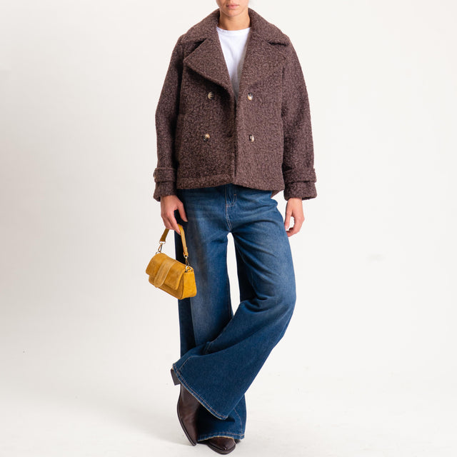 Motel-Giacca doppiopetto lana cotta neoprene - moro